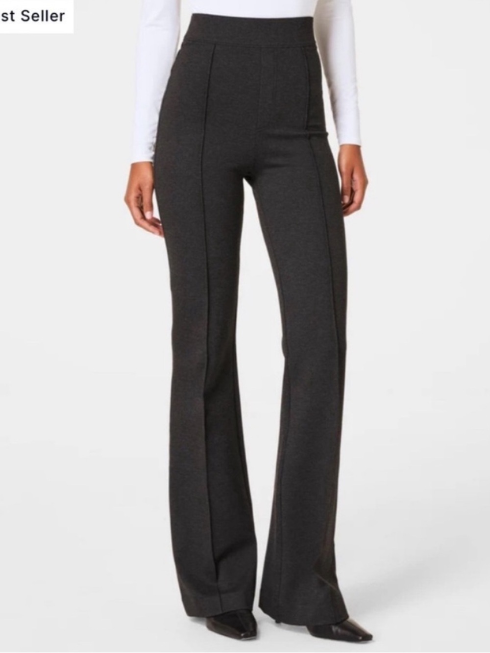 Spanx Gray High Rise Ponte Pin Tuck Perfect Pant Flare Seam